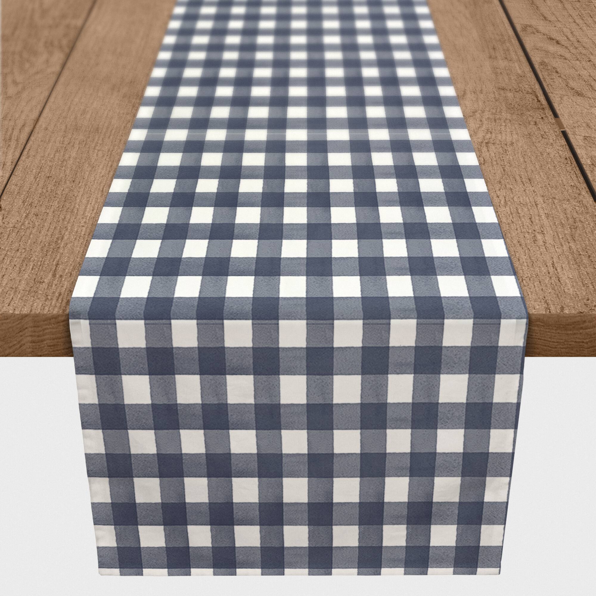 90" Navy Blue Buffalo Check Cotton Twill Table Runner